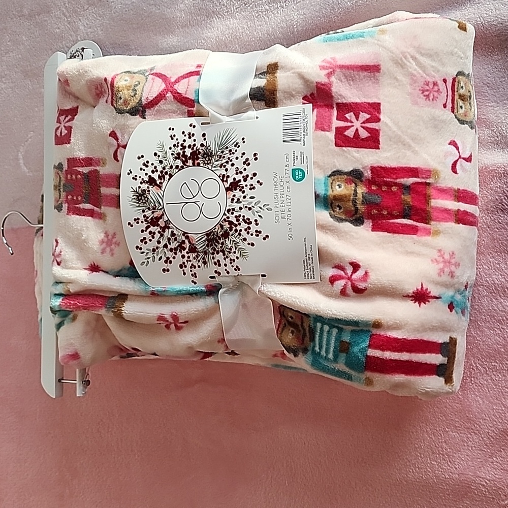 Decor Nutcracker Fleece Blanket Coquette Pink Christmas Holiday Throw New
